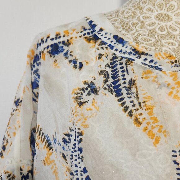 Chico's Size 3/16 Sheer Chiffon Paisley Print Short Sleeve Bat Wing Pullover Top - Picture 4 of 14